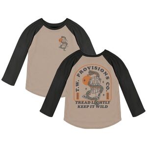 Tiny Whales Tread Lightly Longsleeve Raglan Tee in Clay & Vintage Black 4T